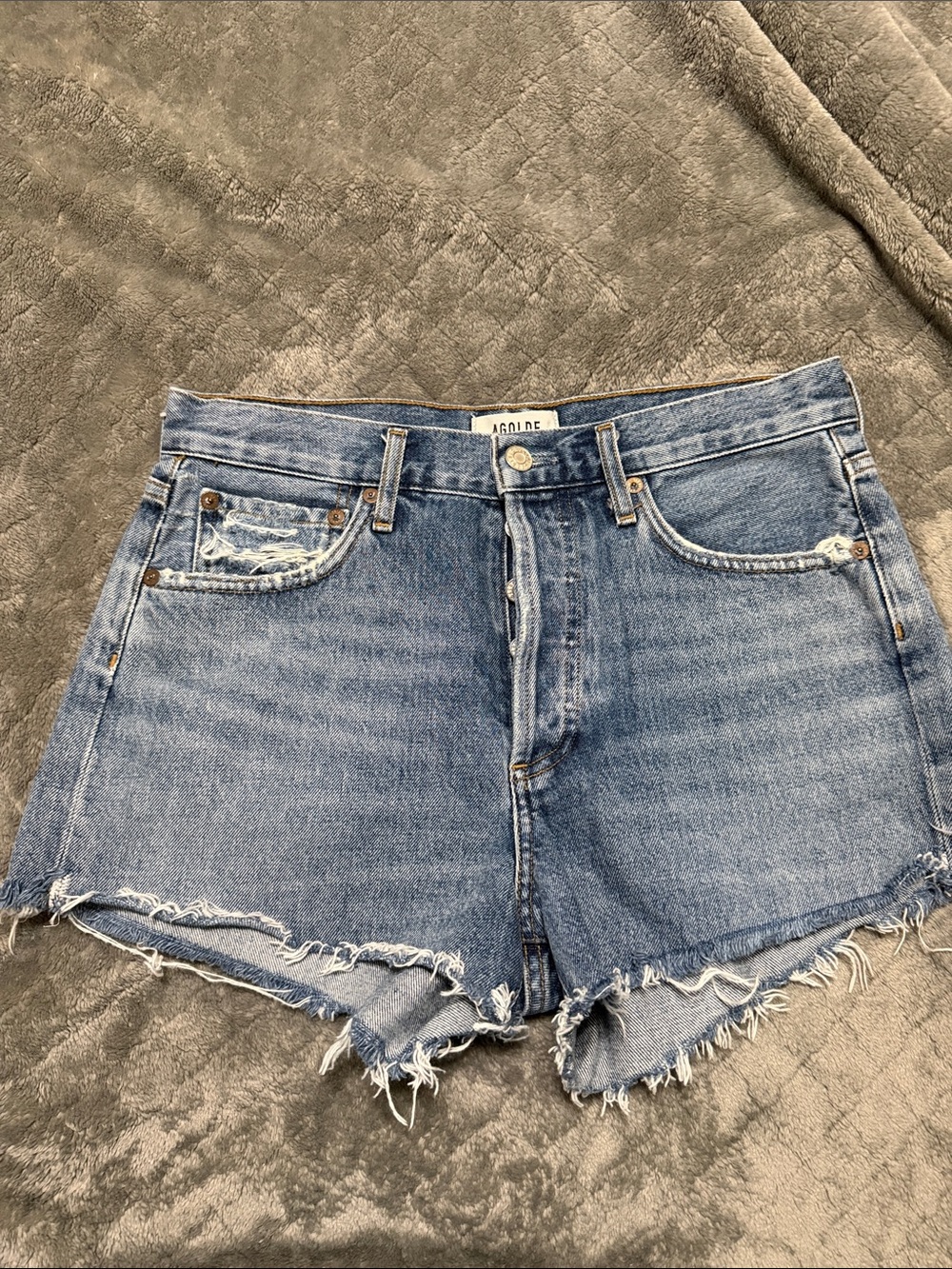 Agolde Women's Distressed Jean Shorts in Blue